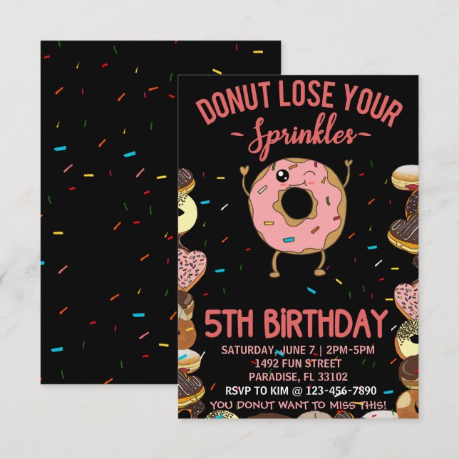 Invitación 5.º Cumpleaños Donut Pierde Tus Rocios 5 Años (Anverso / Reverso)