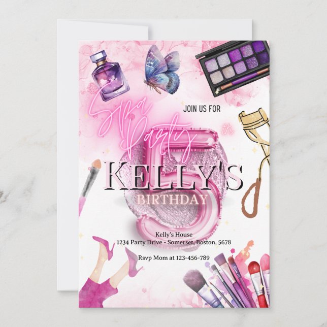 Invitación 5.º Fiesta de Spa de la fiesta de cumpleaños con e (Anverso)