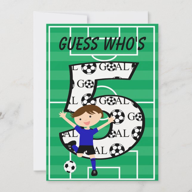 Invitación 5.º natalicio Blue and Black Soccer Goal v2 (Anverso)