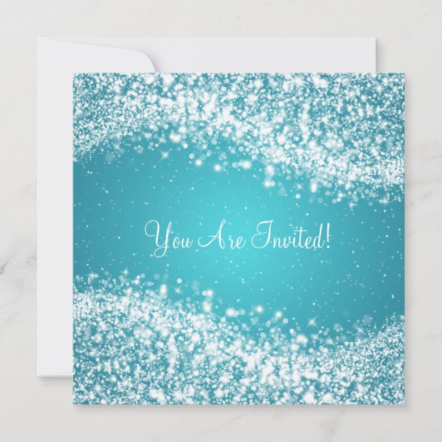 Invitación 5.25" Elegante Boda Esparkling Azul (Anverso)
