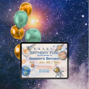 Invitación 5 4 3 2 1 Espacio de Cumpleaños Divertido 