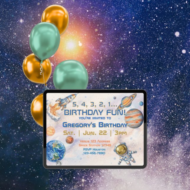 Invitación 5 4 3 2 1 Espacio de Cumpleaños Divertido  (Subido por el creador)