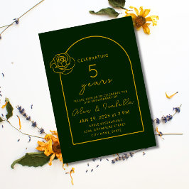 Invitación 5 Aniversario del Boda del verde y el oro moderno