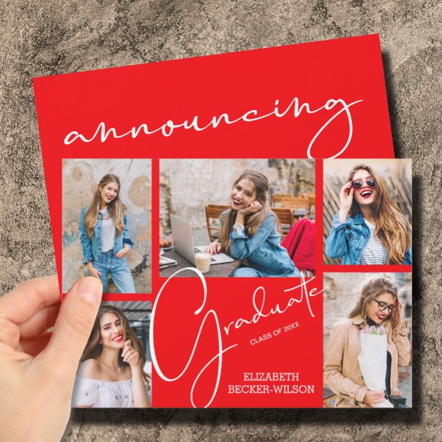 Invitación 5 Anuncios de Graduación en Rojo de Foto (Subido por el creador)