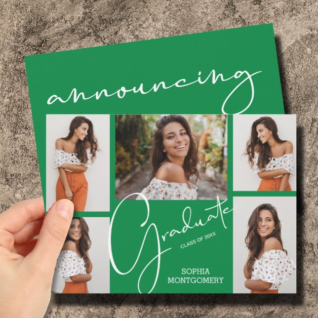 Invitación 5 Anuncios de graduación verde fotográfico (Subido por el creador)