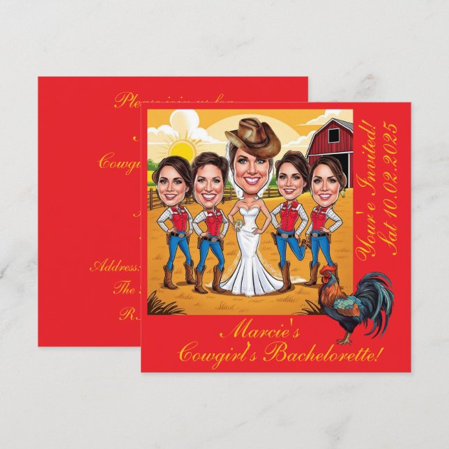 Invitación 5 Caricaturas rusas de vaca Bachelorette (Anverso / Reverso)