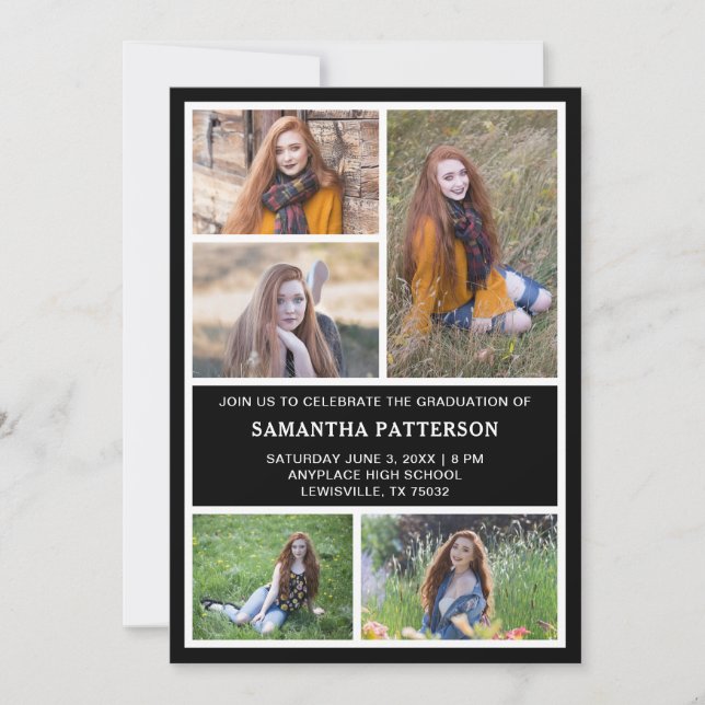 Invitación 5 Collage de fotos Azul y Blanco 2023 Graduación (Anverso)