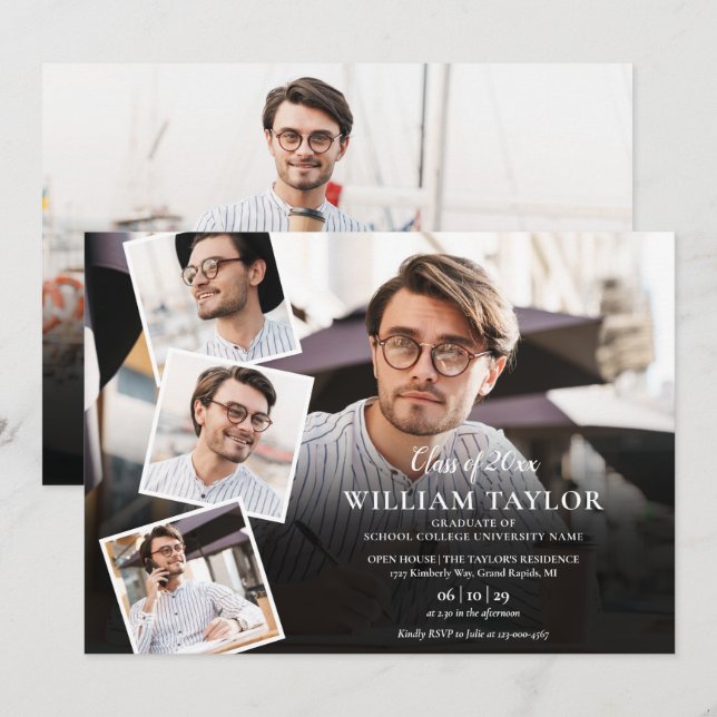 Invitación 5 Collage de fotos Fiesta de graduación moderna (Anverso / Reverso)