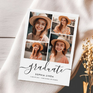 Invitación 5 Collage de fotos Script Moderno Elegante Graduac
