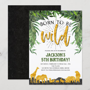 Invitación 5 cumpleaños, Nacido para ser salvaje, animal de l