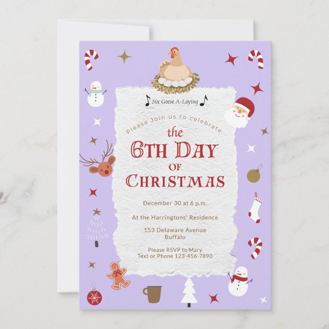 Invitación 5° Día de Navidades Seis Geese-A Fiesta vivo (Anverso)