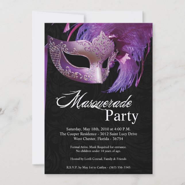 Invitación 5 días a la semana Dulce de Mascarada Púrpura 16 c (Anverso)