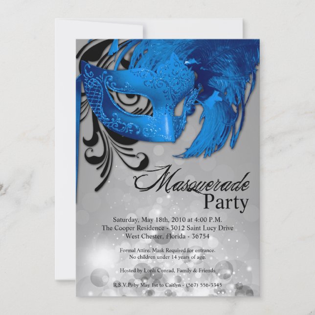 Invitación 5 días a la semana Dulce Mascarada Azul 16 cumplea (Anverso)