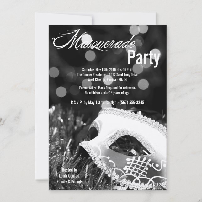 Invitación 5 días a la semana Dulce Mascarada Negra 16 cumple (Anverso)