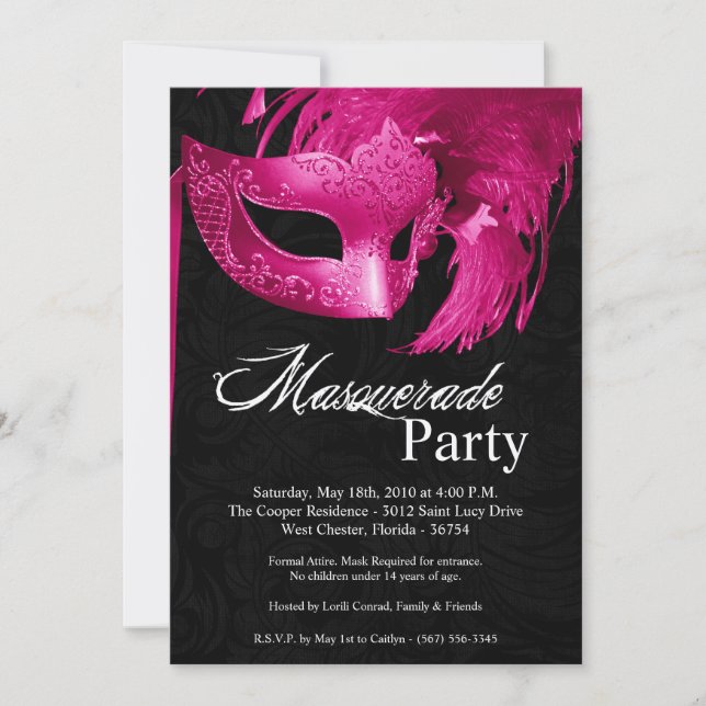 Invitación 5 días a la semana Dulce Mascarada Rosa 16 cumplea (Anverso)