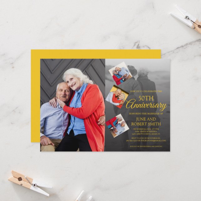 Invitación 5 foto 50 aniversario del boda dorado (Anverso/Reverso In Situ)