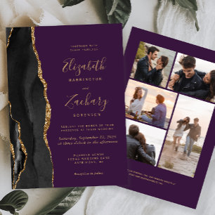 Invitación 5-Foto Agata Dorada Negra Boda Morado