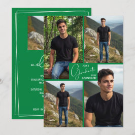 Invitación 5 Foto Collage Fiesta de Graduación Verde