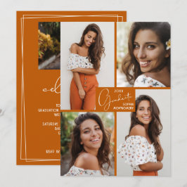 Invitación 5 Foto Collage Graduación Fiesta Naranja Quemado
