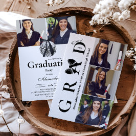 Invitación 5 Fotos Black Bow Disco Ball Graduation Party