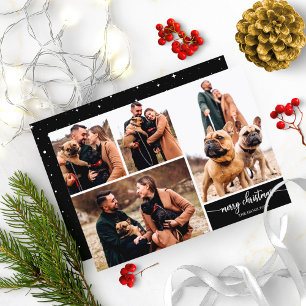 Invitación 5 Fotos Collage Elegante Feliz Navidad Negro