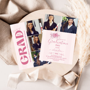 Invitación 5 Fotos Coquette Pink Bow Graduation Party