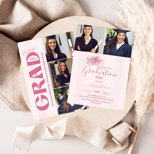 Invitación 5 Fotos Coquette Pink Bow Graduation Party (Subido por el creador)