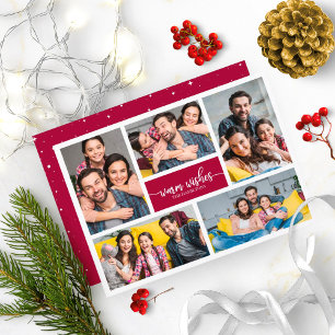 Invitación 5 Fotos Deseos Cálidos Sencillo Collage Navideño A