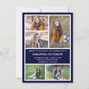 Invitación 5 Graduación azul y blanca de la Marina de Collage