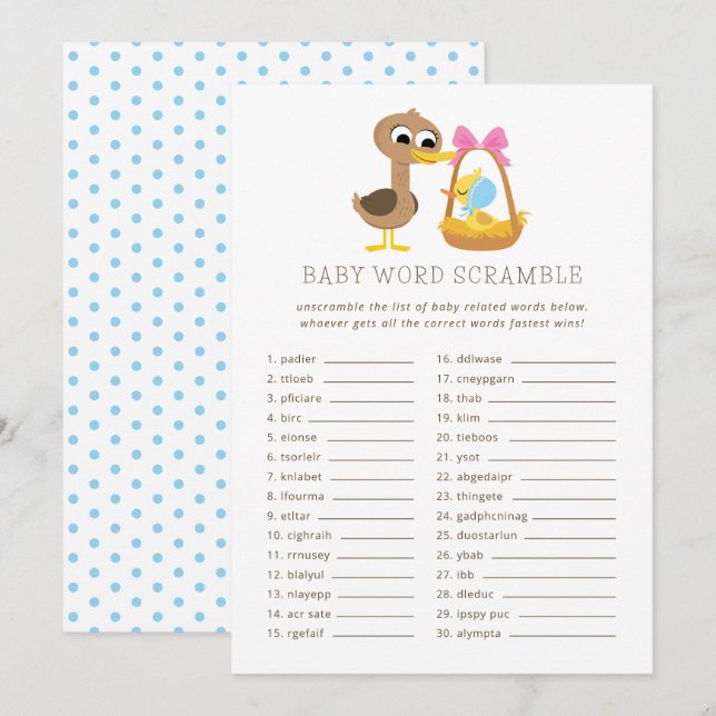 Invitación 5 Little Ducks Baby Trivia | Word Scramble (Anverso / Reverso)