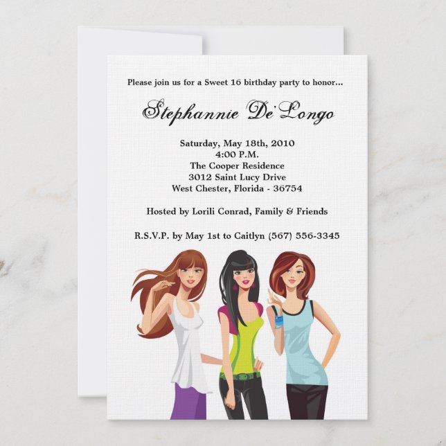 Invitación 5 x 7 Adolescentes adolescentes dulces 16 invitaci (Anverso)