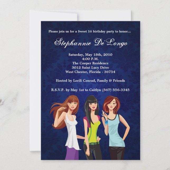 Invitación 5 x 7 Adolescentes adolescentes dulces 16 invitaci (Anverso)