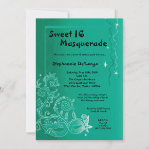 Invitación 5 x 7 Aqua Masquerade Sweet 16 Birthday Invitation