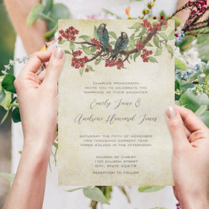 Invitación 5 x 7 Aves de Amor Vintage Tea Stain Wedds