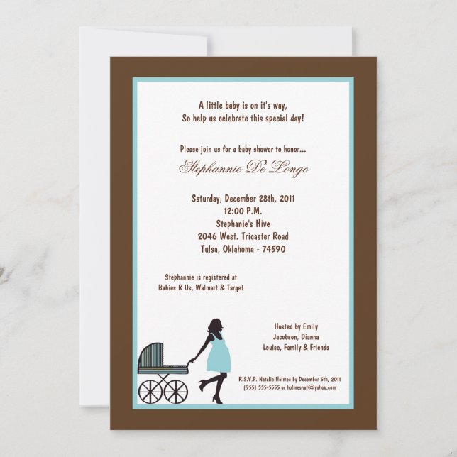 Invitación 5 x 7 Baby Shower de Brown Buggie (Anverso)