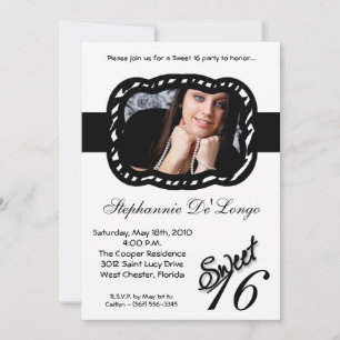 Invitación 5 x 7 Black Whit Band FOTO Sweet 16 Birthday Invit