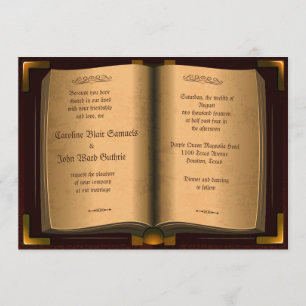 Invitación *5" x 7" boda antigua del libro del cuero del