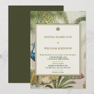Invitación 5 x 7 Boda de paleta de pavo real verde oliva