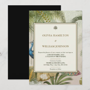 Invitación 5 x 7 Boda elegante de palo de pavo real tropical