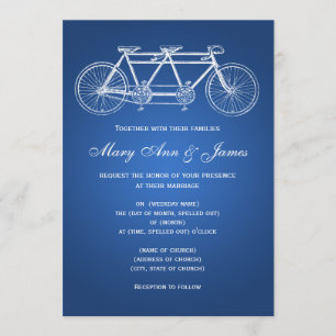 Invitación 5 x 7 Boda simple tándem Bicicleta azul
