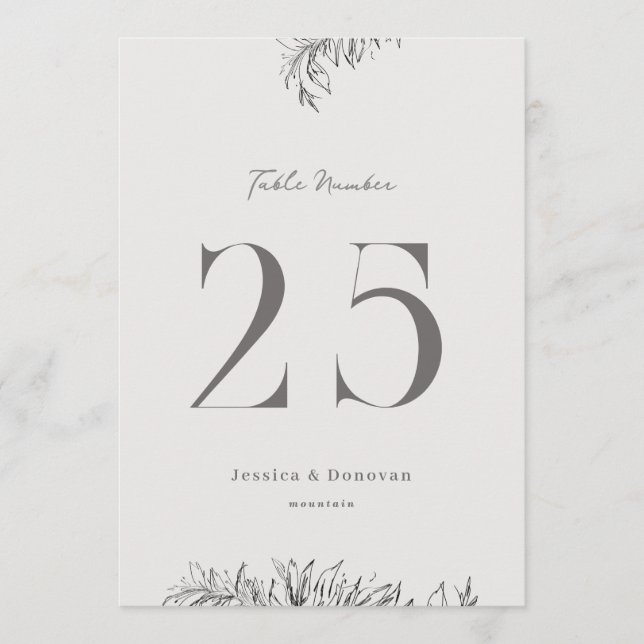Invitación 5 x 7 Botanical Wedding Table Number (Anverso)
