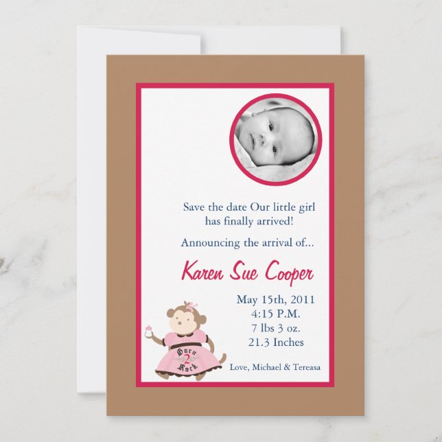 Invitación 5 x 7 Círculo Chica de FOTO Punk Rocker Monkey Bab (Anverso)