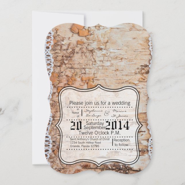 Invitación 5 x 7 embellecedor de encaje de madera de grano de (Anverso)