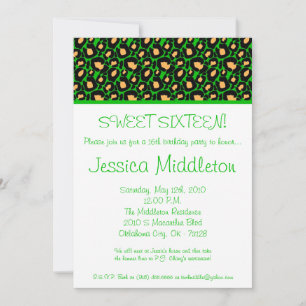 Invitación 5 x 7 Green Cheetah 16th Birthday Invitation