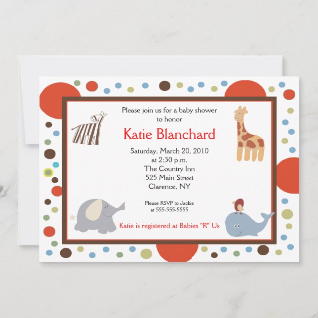 Invitación 5 x 7 Jungle Alphabet Sout Dot Baby Shower (Anverso)