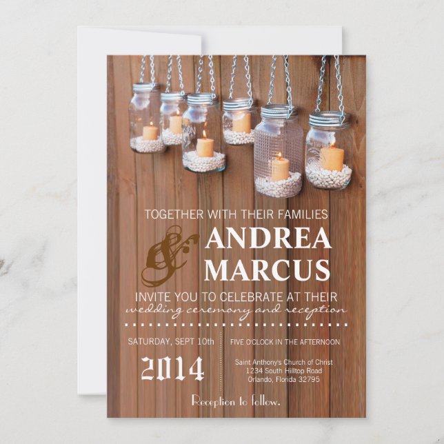 Invitación 5 x 7 Mason Jar Candle Lights Nig Wedding Invitaci (Anverso)