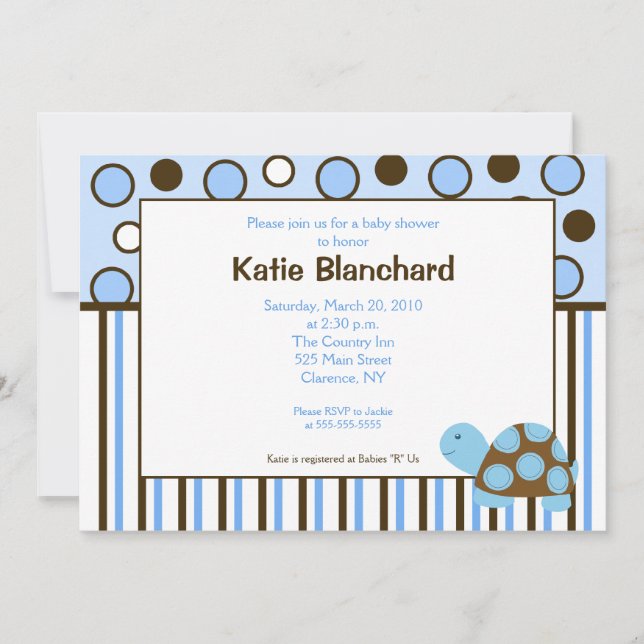 Invitación 5 x 7 Mod Turtle Blue Trendy Dot Baby Shower (Anverso)