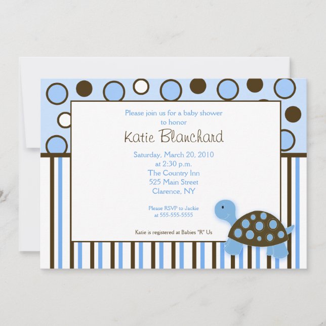 Invitación 5 x 7 Mod Turtle Blue Trendy Dot Baby Shower (Anverso)
