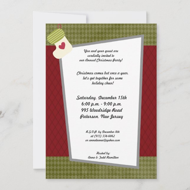 Invitación 5 x 7 Navidades verdes/blancos invitando a rebosar (Anverso)