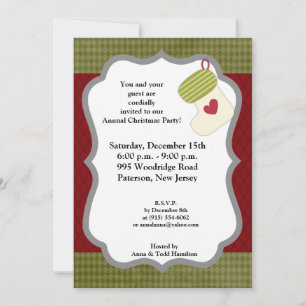 Invitación 5 x 7 Navidades verdes/blancos invitando a rebosar